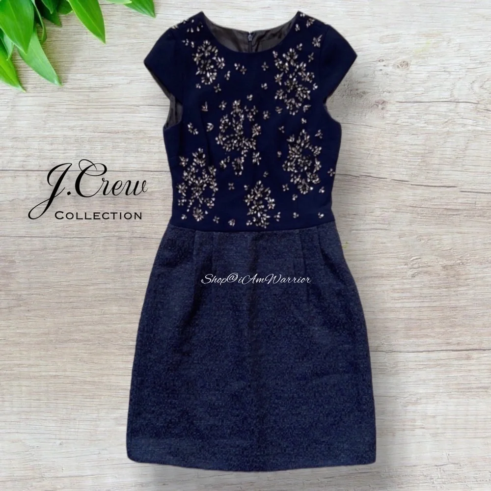 J.Crew Collection Rare Navy Crystal-Embellished Tweed Dress *shop@iAmWarrior